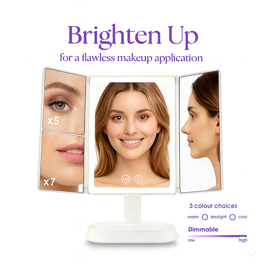 Trifold LED Makeup Mirror