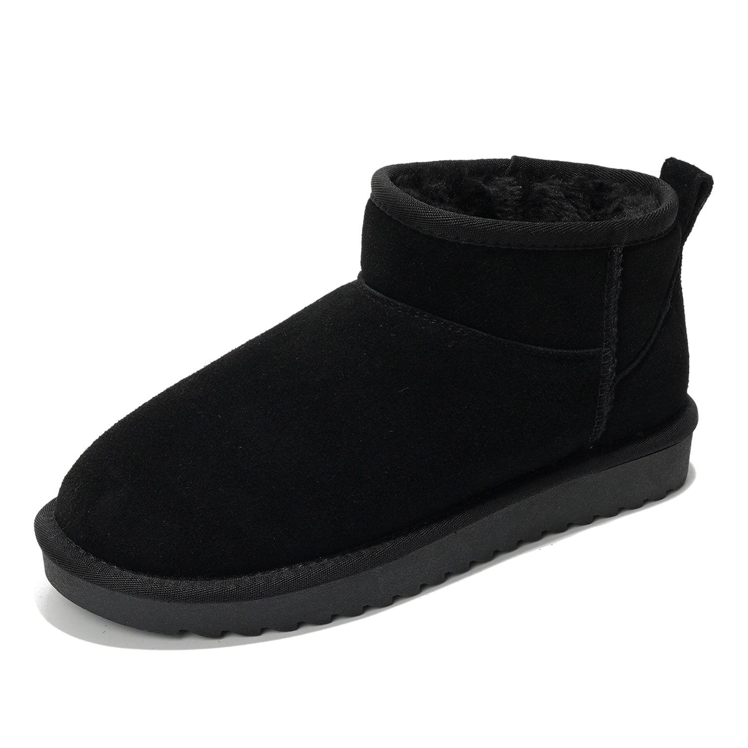 Black suede ankle boots for women, water-resistant winter boots, faux fur lining, memory foam insole, Hiipy boots